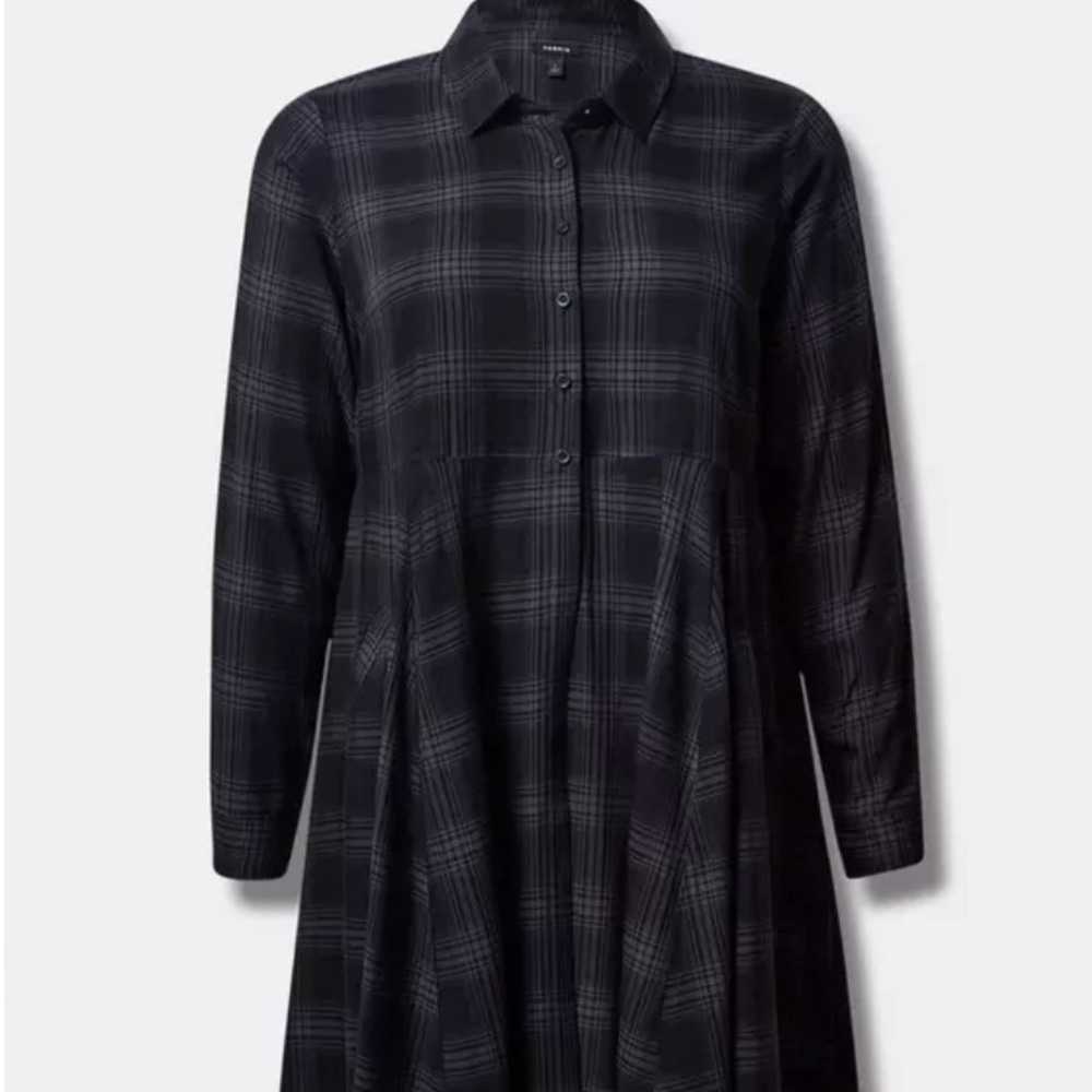 Black Plaid Button-Up Dress